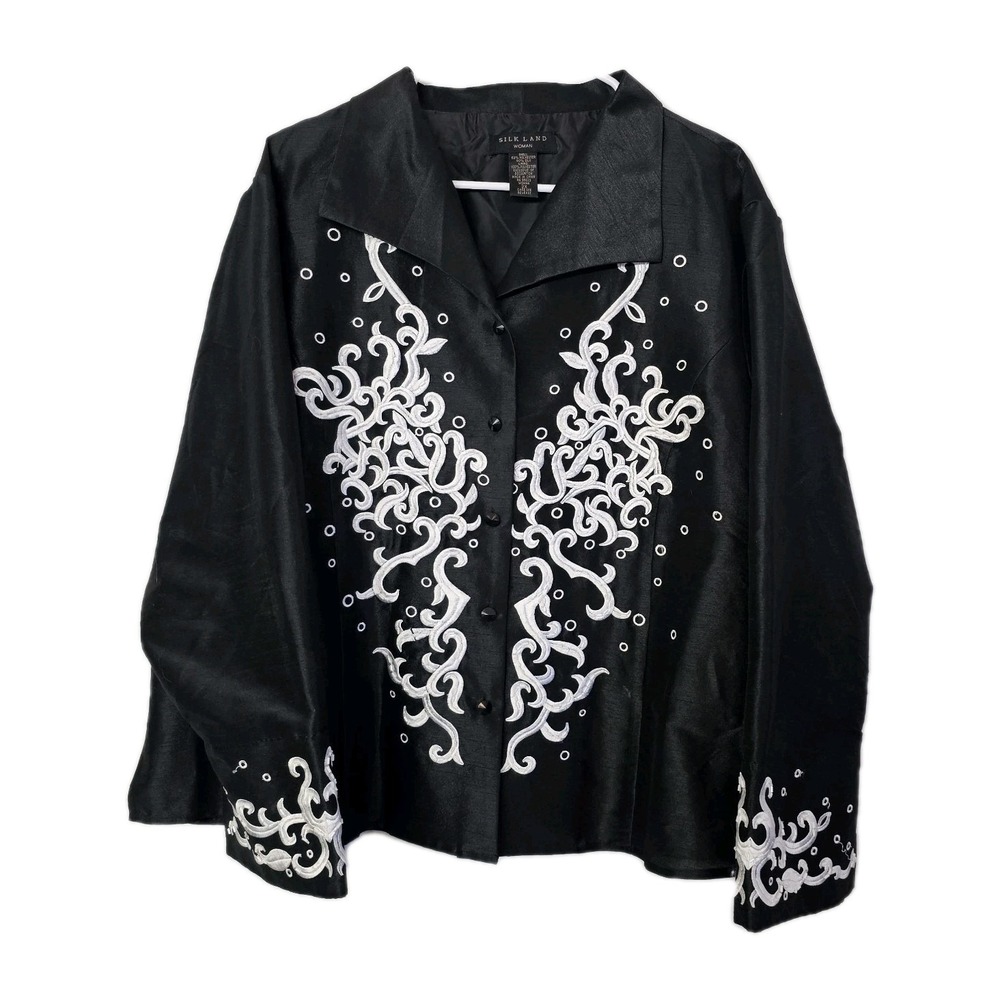 SILK LAND Womens 2X Jacket Beaded Embroidered Button Down Evening Cocktail Lined